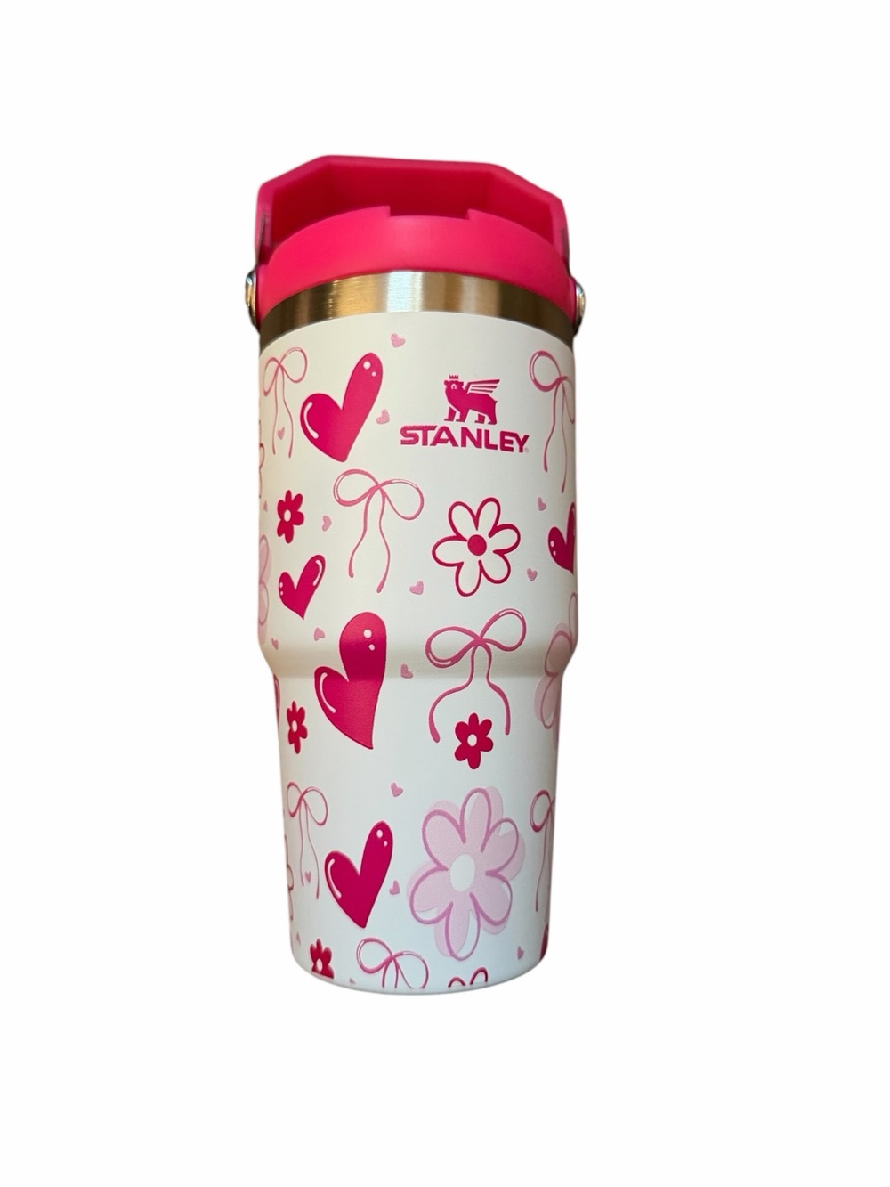 Stanley Pink & White Heart Floral Insulated Travel Tumbler 20 ounce